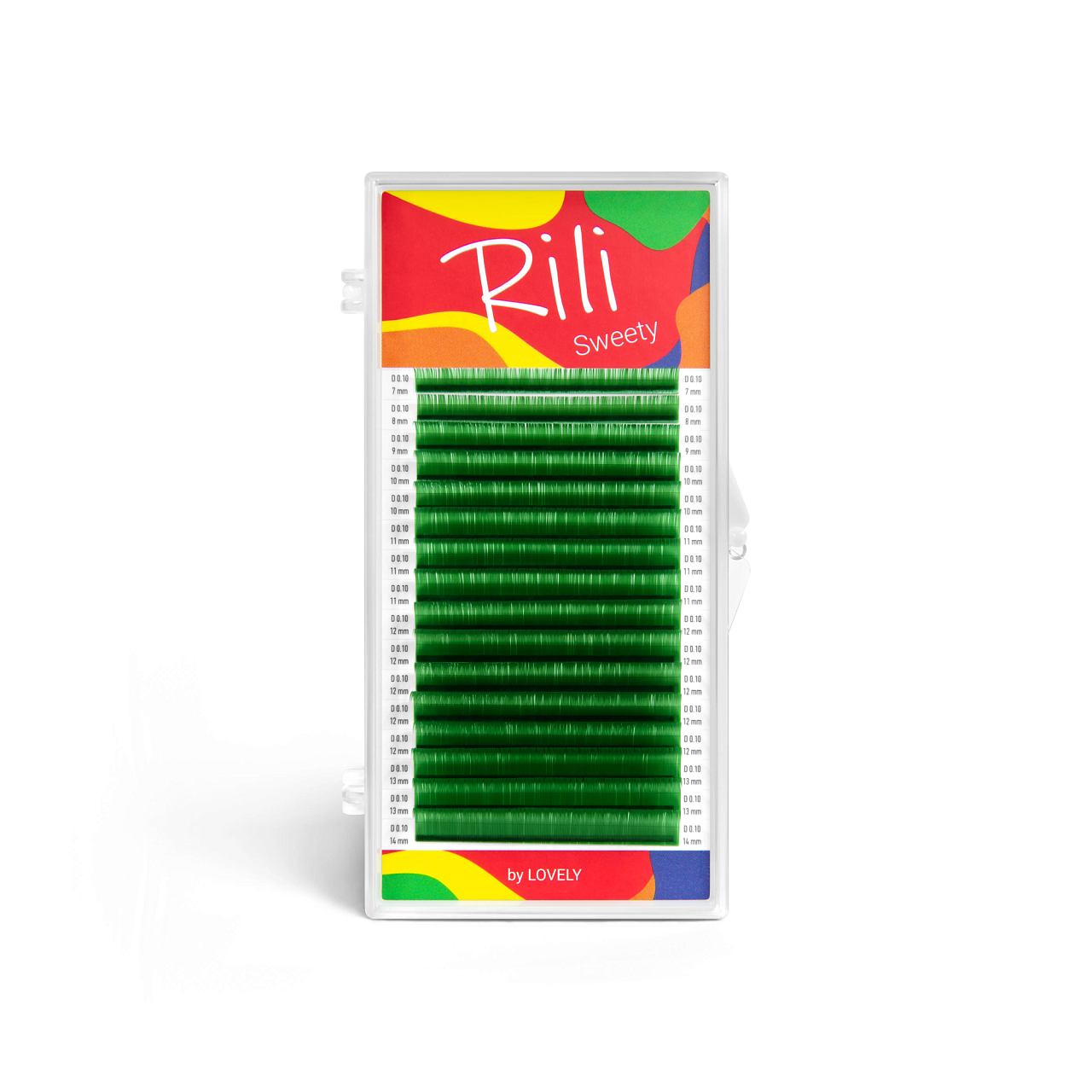 Ресницы для наращивания зеленые Rili Sweety 16 линий MIX C 0.10 7-14mm