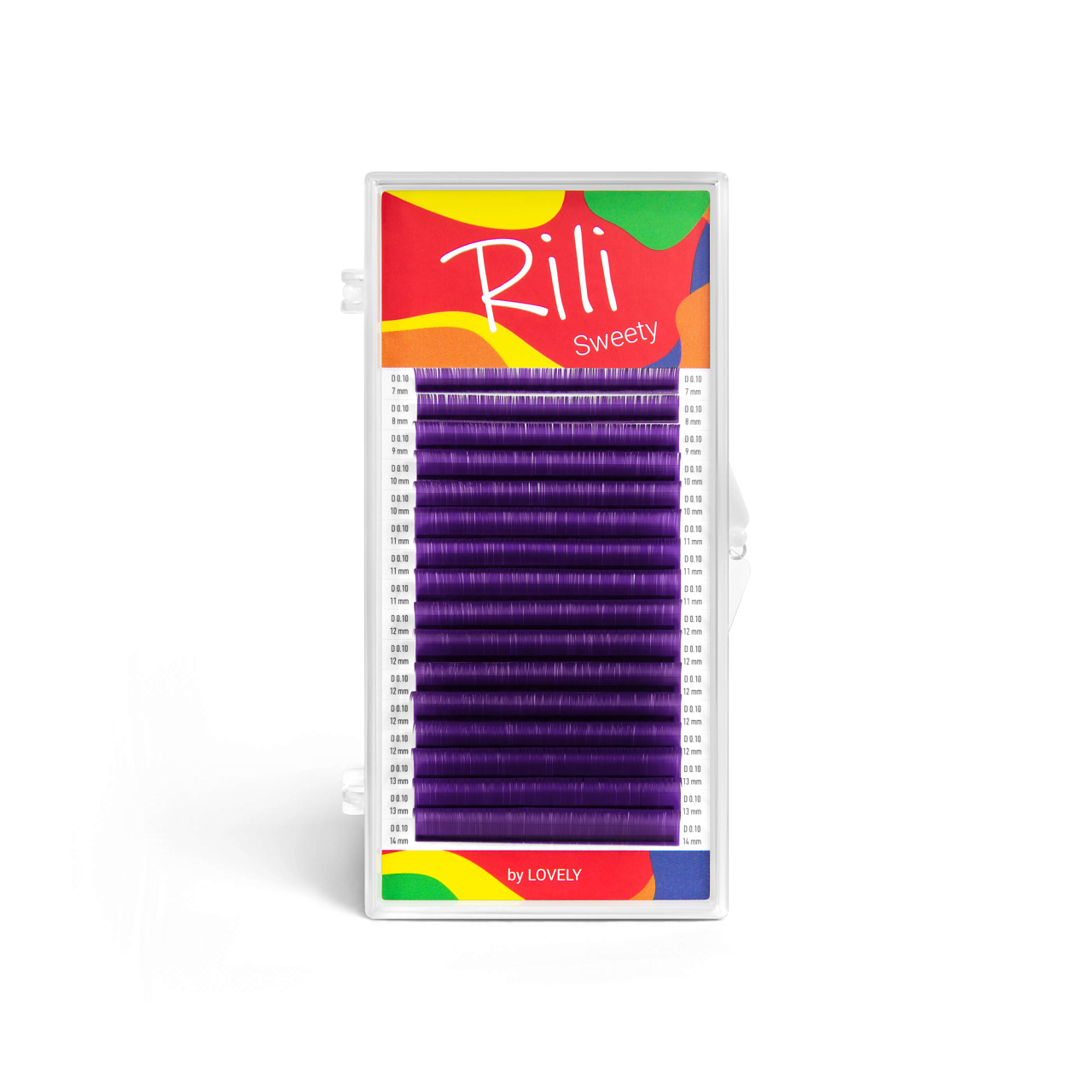Ресницы для наращивания фиолетовые Rili Sweety 16 линий MIX C 0.07 7-14mm