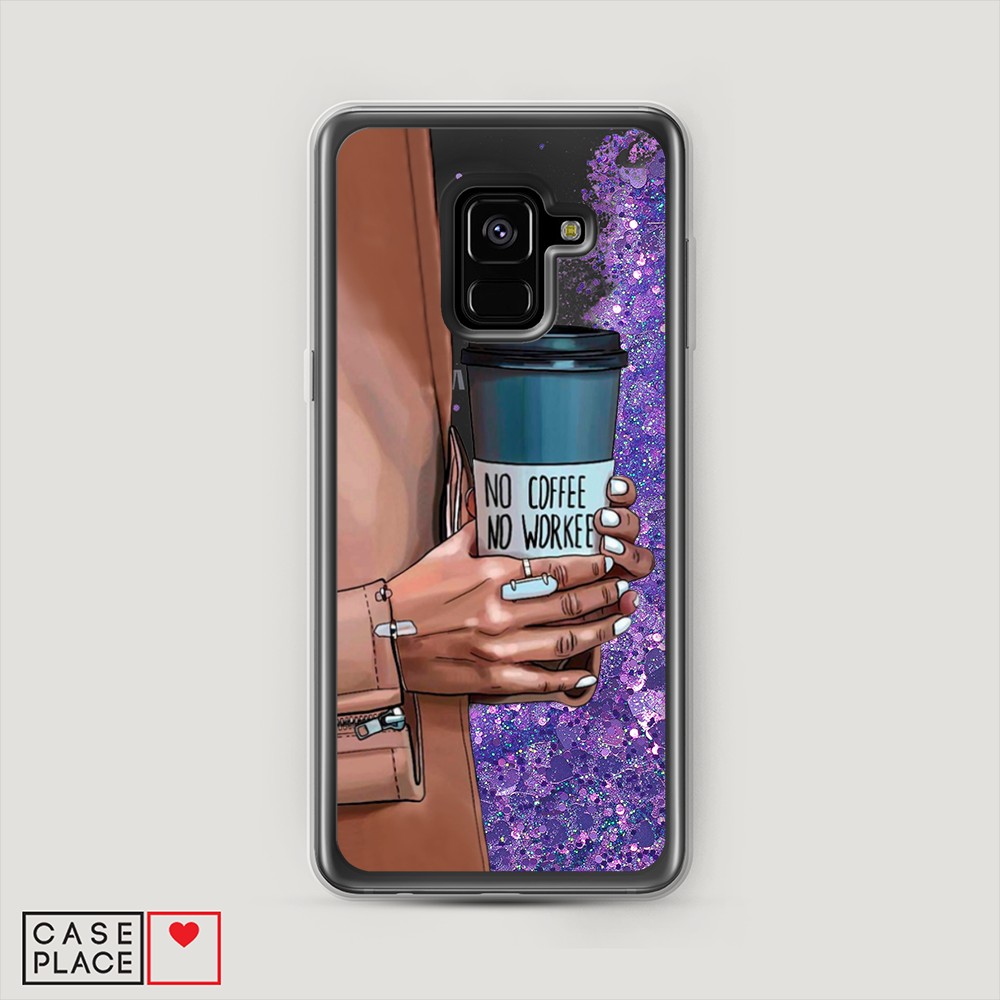 фото Жидкий чехол с блестками "no coffee" на samsung galaxy a8 2018 awog