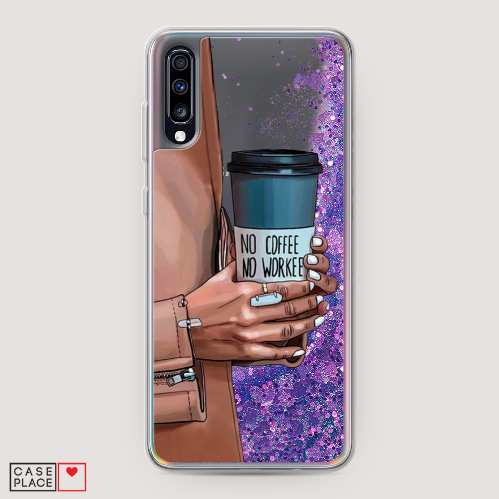 

Жидкий чехол с блестками "No coffee" на Samsung Galaxy A70, 28192-1