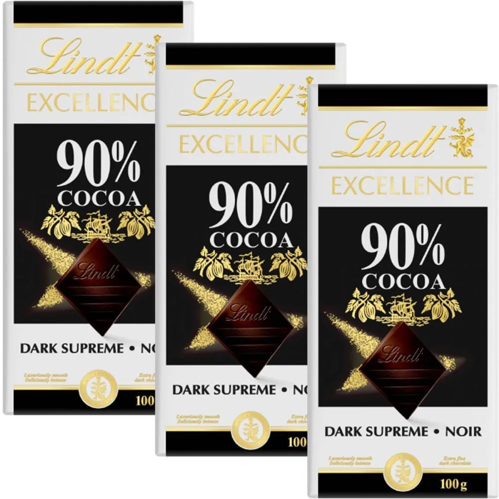 Шоколад LINDT EXCELLENCE Горький 90% Какао 100г 3штуки