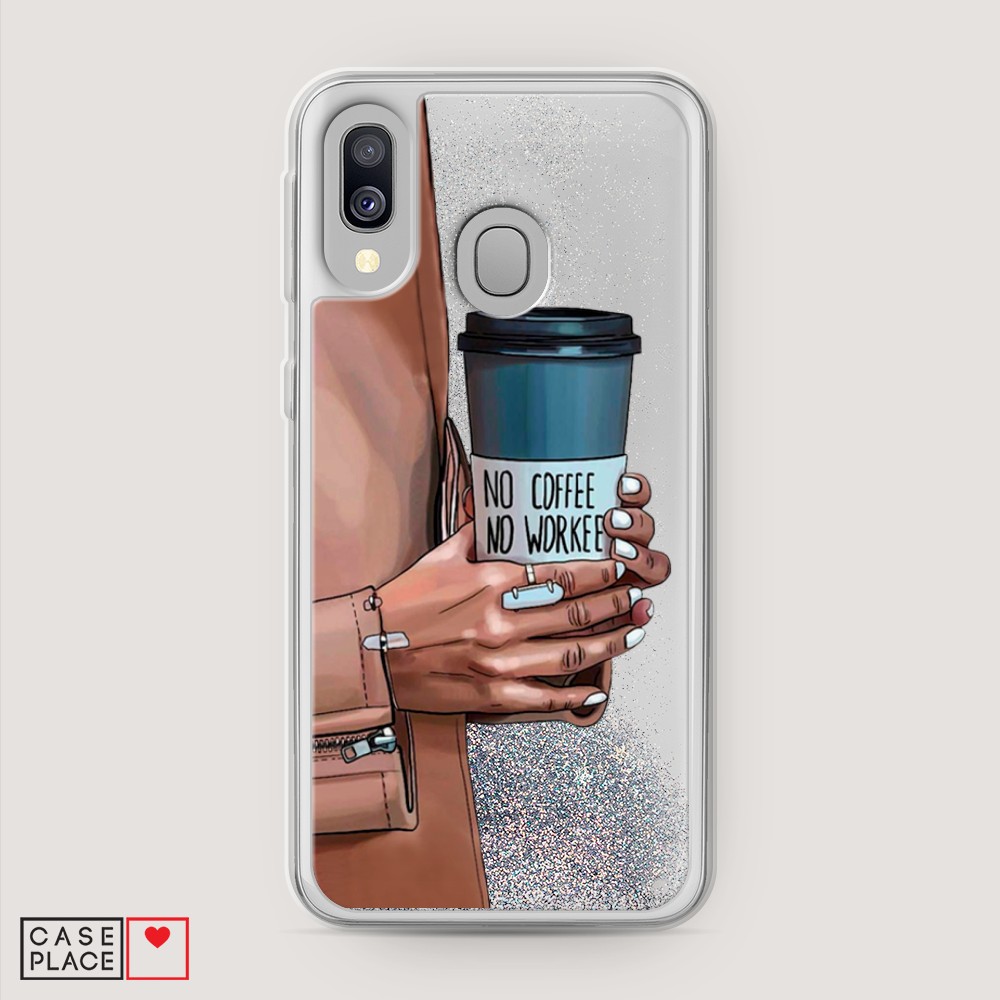 

Жидкий чехол с блестками "No coffee" на Samsung Galaxy A40