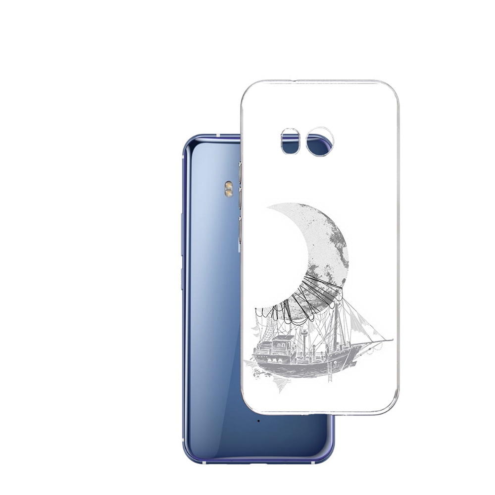 

Чехол MyPads Tocco для HTC U11 черно белый корабль полумесяц, Прозрачный, Tocco