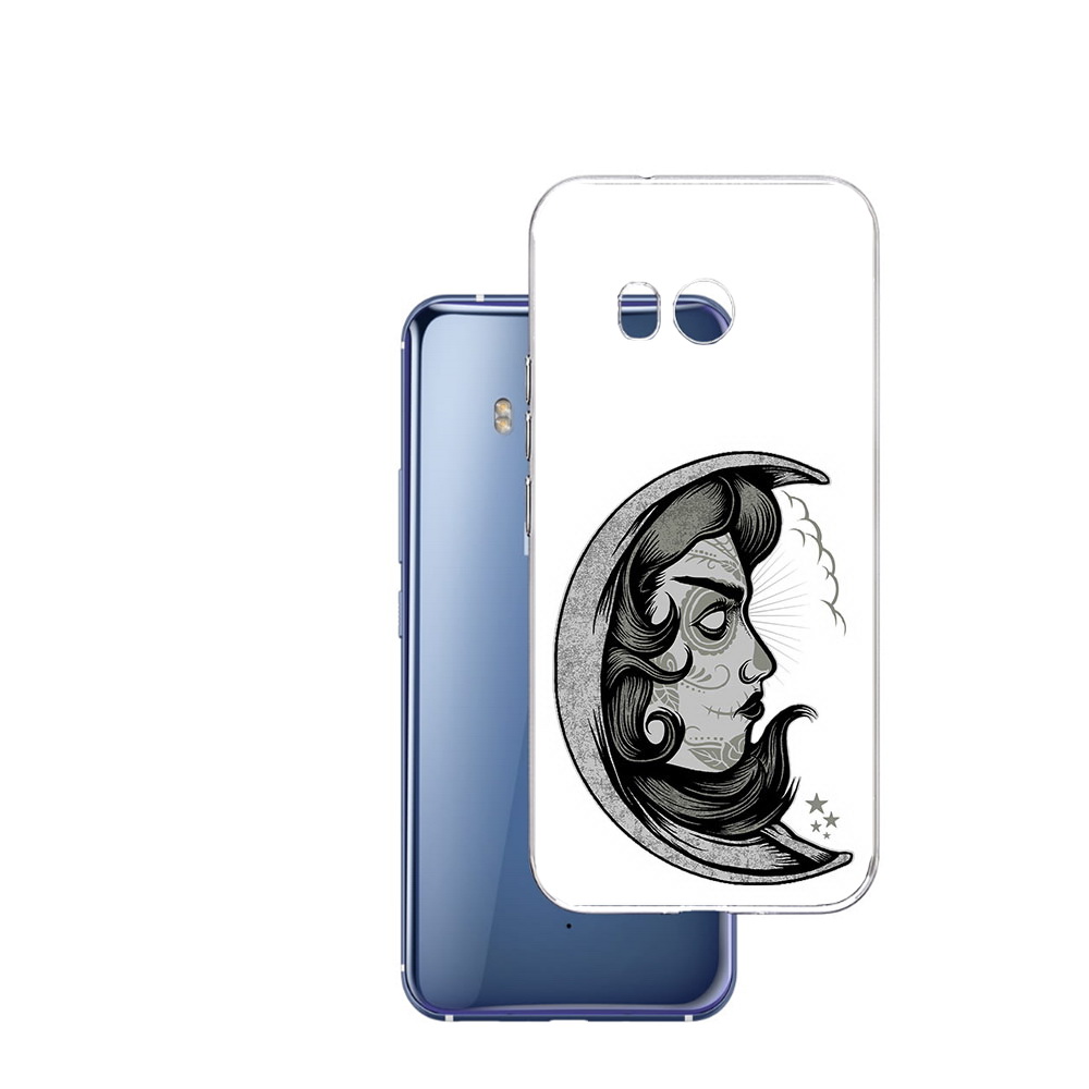 

Чехол MyPads Tocco для HTC U11 черно белая луна с лицом, Прозрачный, Tocco