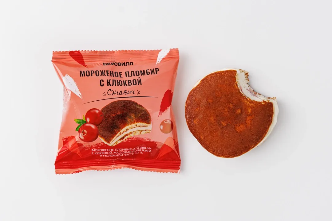 

Мороженое пломбир ВкусВилл с клюквой БЗМЖ 73 г