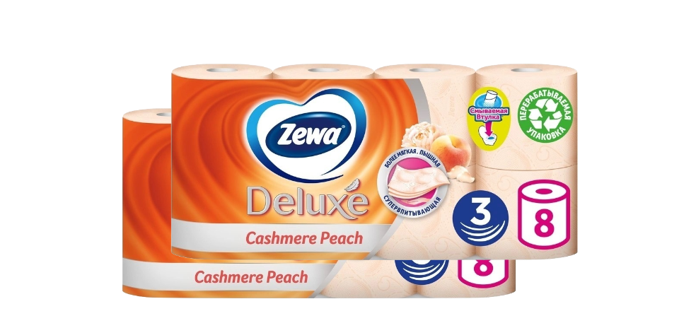 фото Туалетная бумага zewa deluxe персик, 3 слоя, 8 рулонов х 2 упаковки