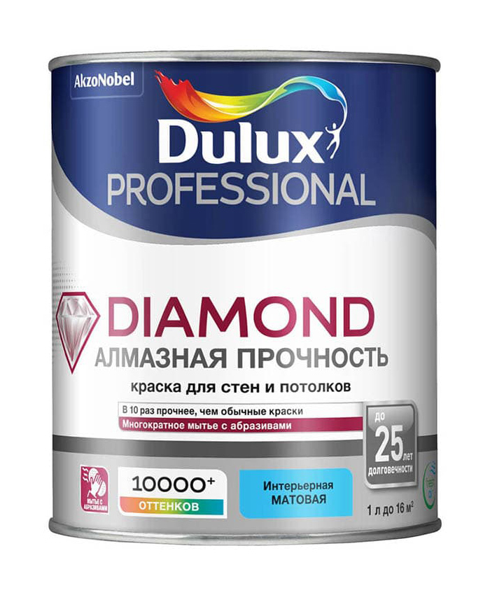 фото Краска для стен и потолков водно-дисперсионная dulux diamond matt матовая база bw 1 л