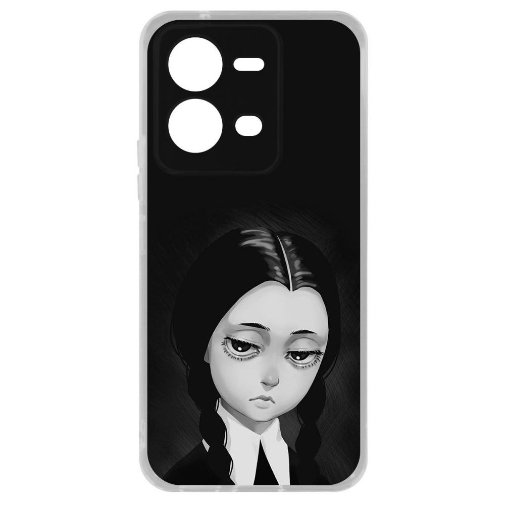 

Чехол Уэнсдей Аддамс - Рисованная Уэнсдей для Vivo V25e, Прозрачный