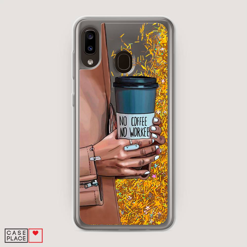 

Жидкий чехол с блестками "No coffee" на Samsung Galaxy A30, 27590-1