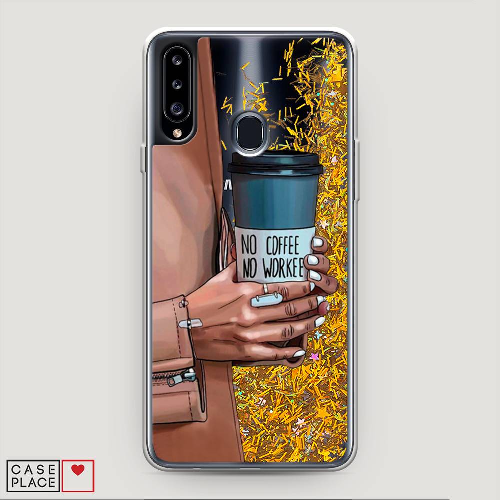

Жидкий чехол с блестками "No coffee" на Samsung Galaxy A20s, 2100890-1