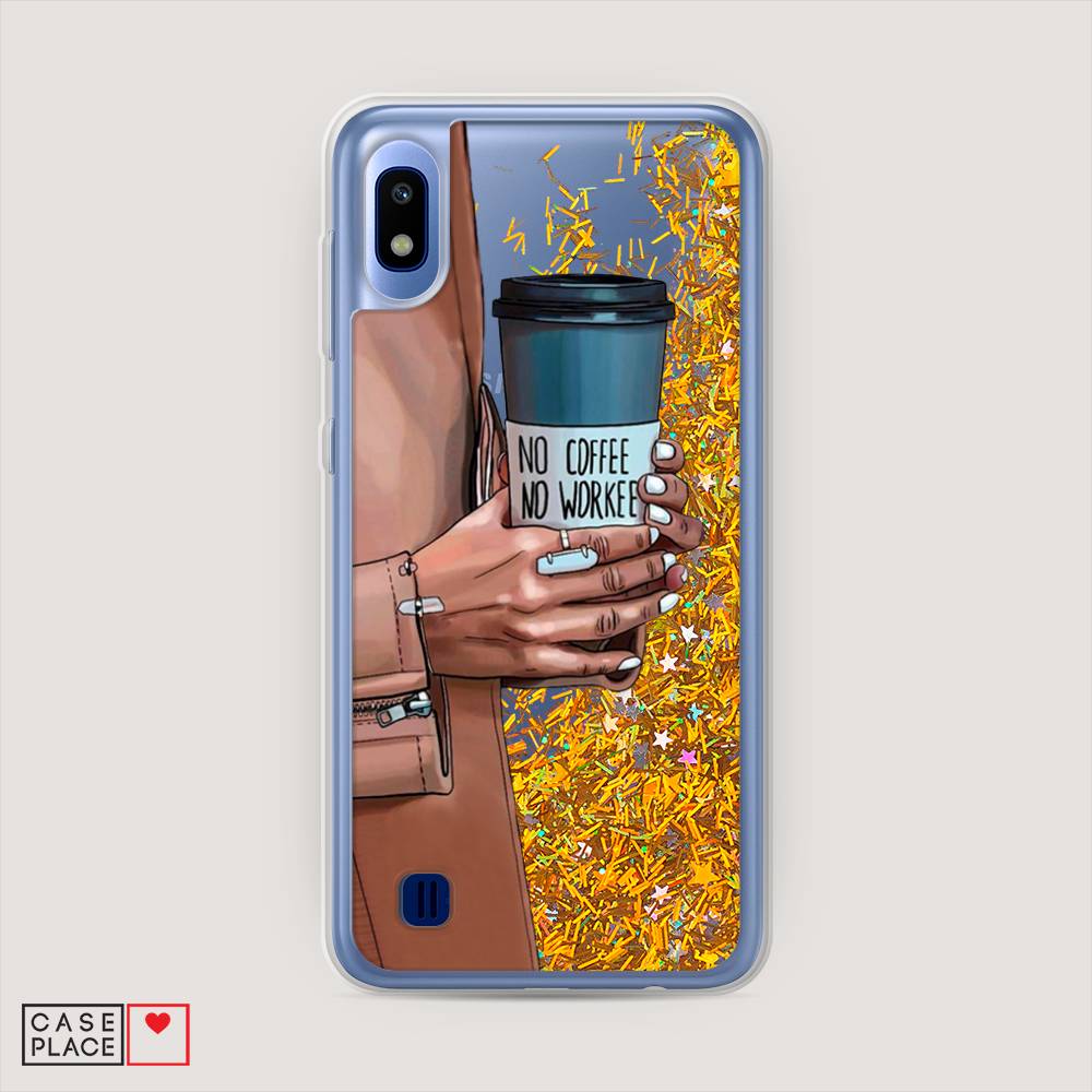 

Жидкий чехол с блестками "No coffee" на Samsung Galaxy A10, 27990-1