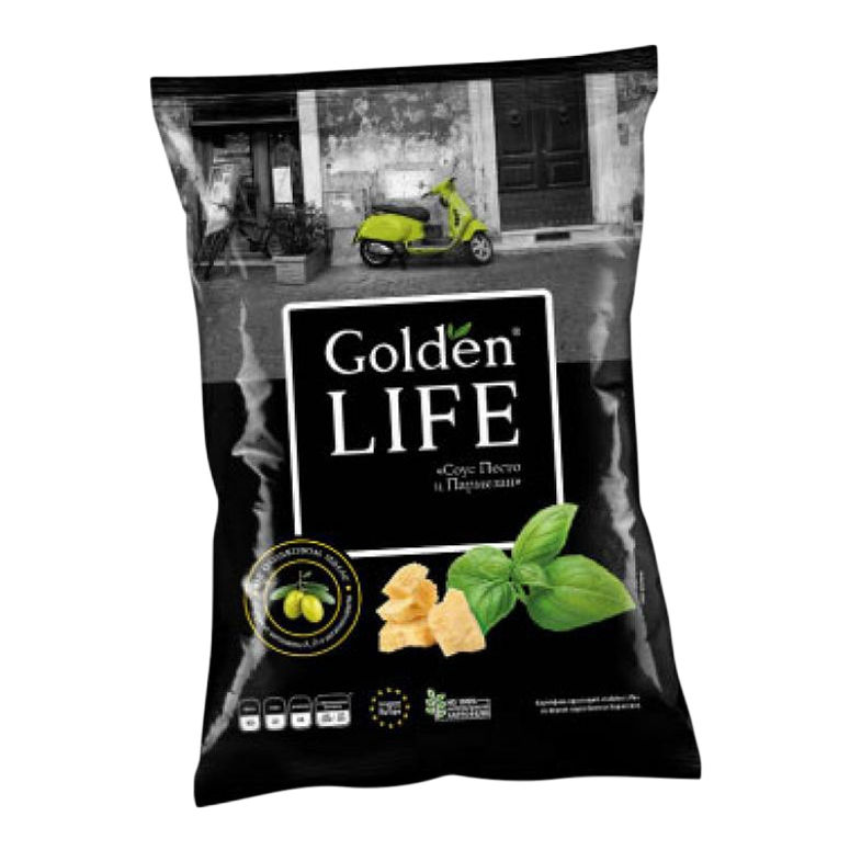 

Чипсы картофельные Golden Life соус песто-пармезан 90 г