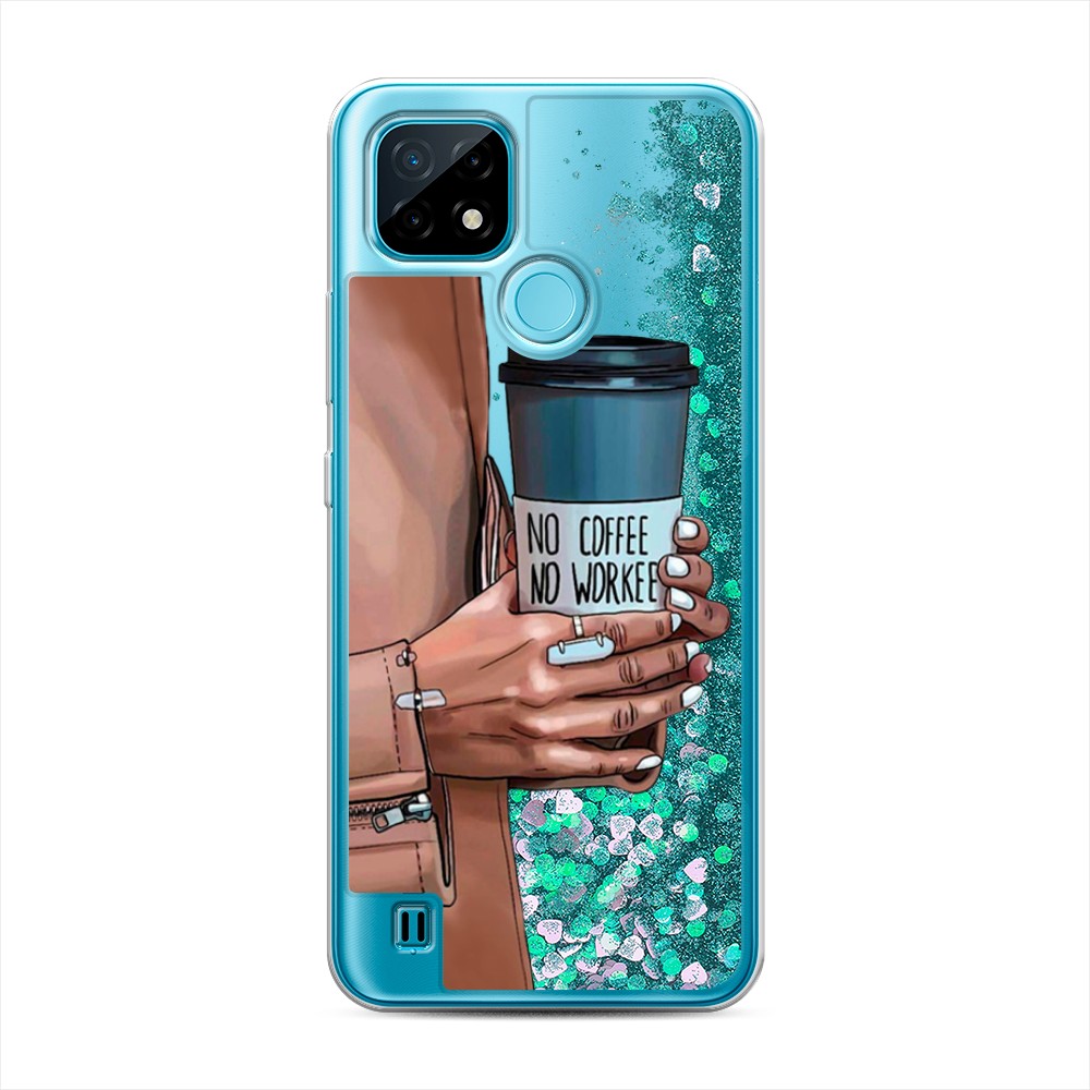 

Жидкий чехол с блестками "No coffee" на Realme C21