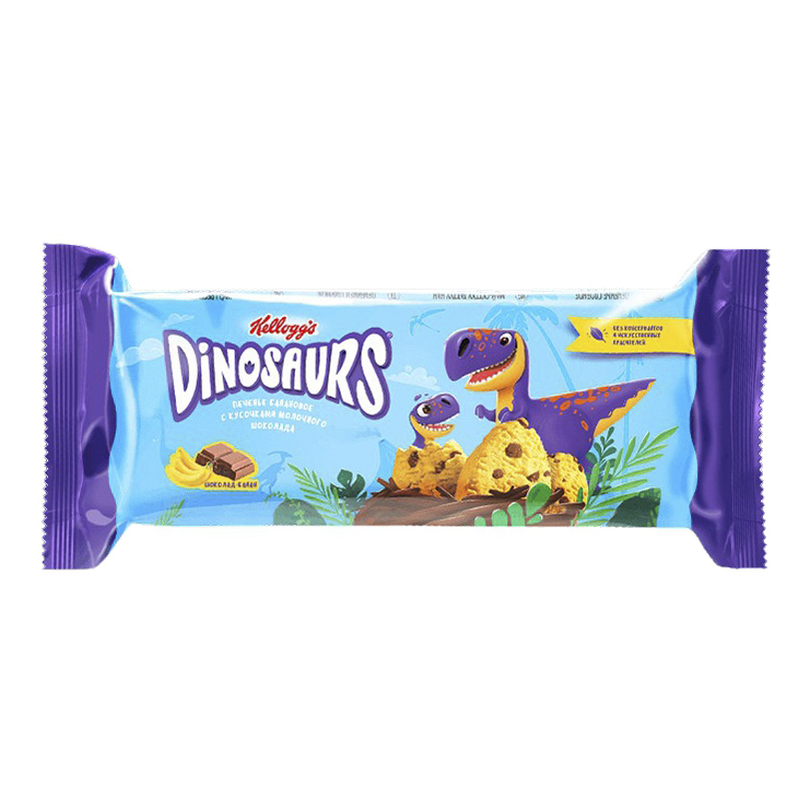 фото Печенье kellogg’s dinosaurs сдобное банановое с кусочками молочного шоколада 120 г