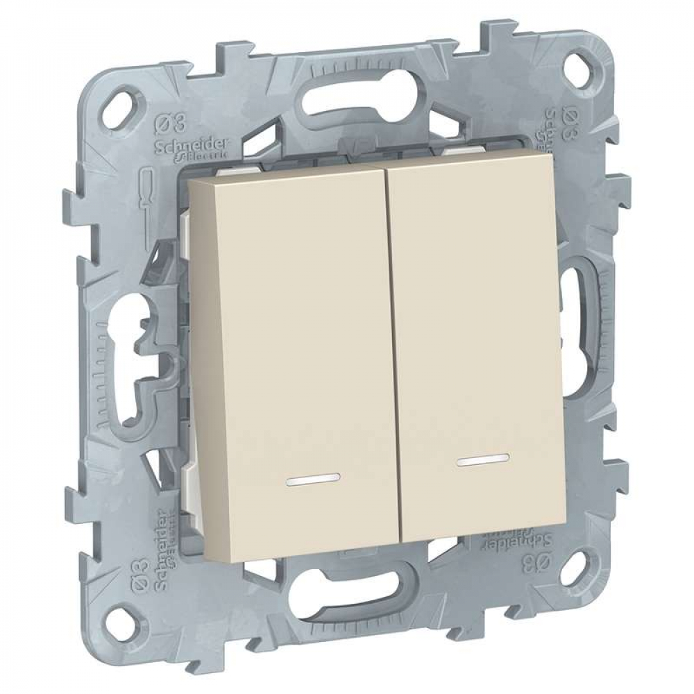 фото Выключатель schneider electric 2-кл. 2-мод. unica new с подсветкой 2хсх.1а бежевый nu52114