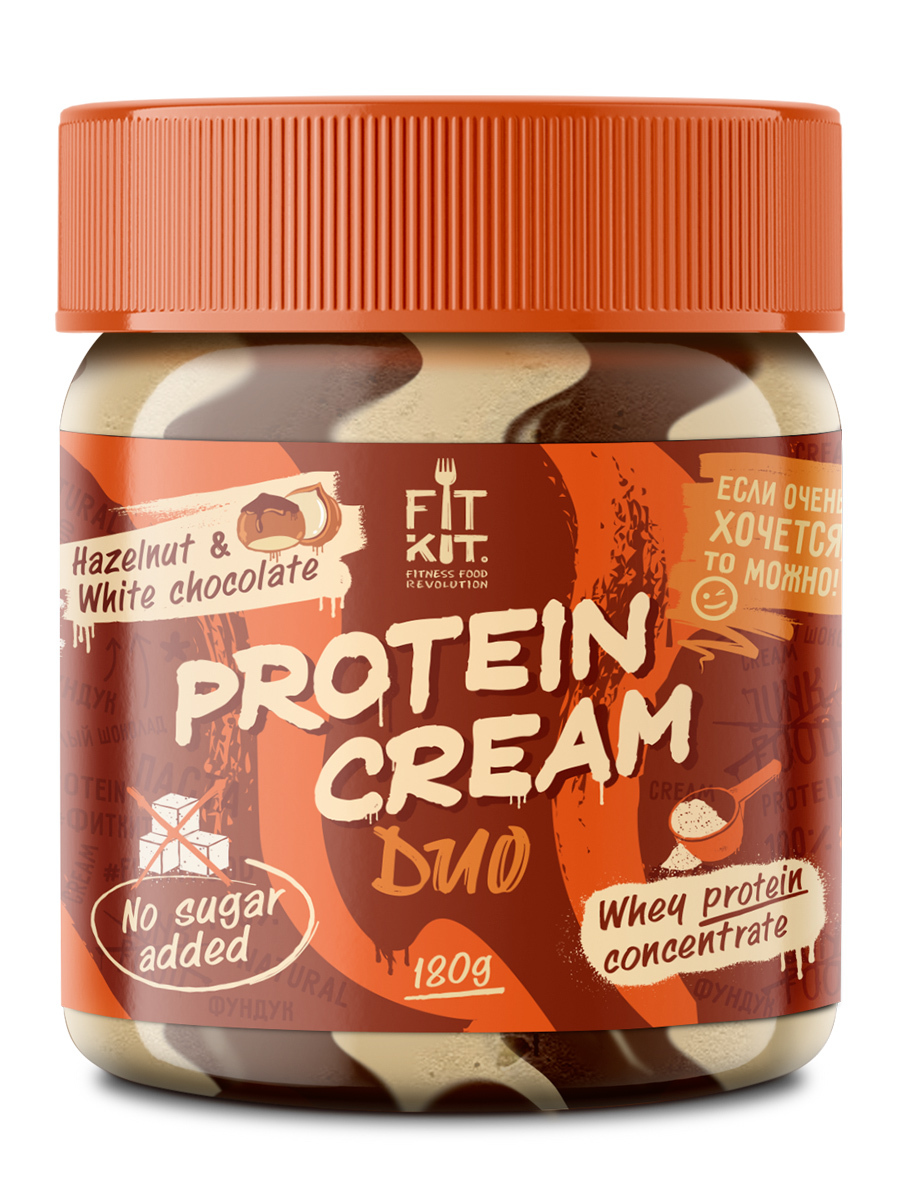 Протеиновая шоколадная паста без сахара Fit Kit protein cream 180г, фундук и белый шоколад