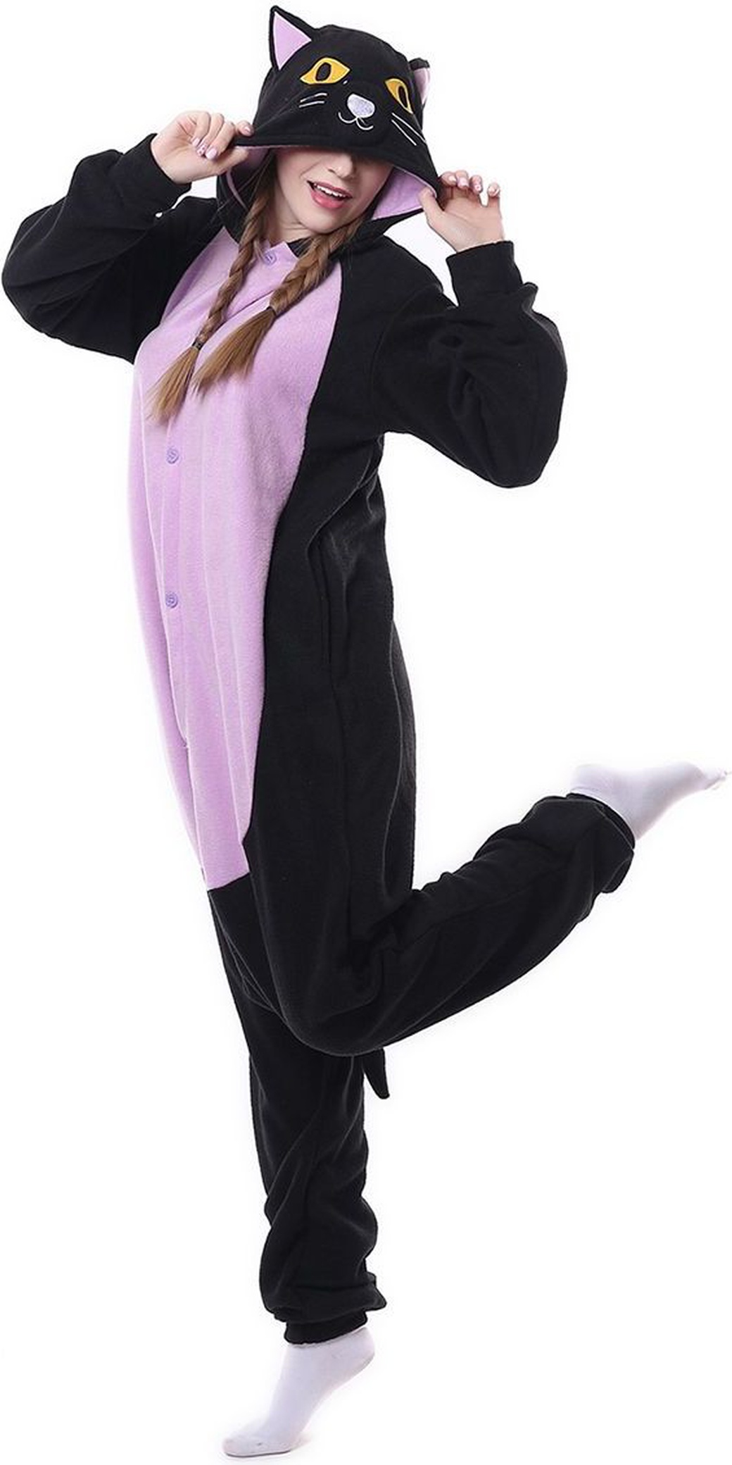 Кигуруми унисекс Funfur Fleece Фиолетовое кот черное
