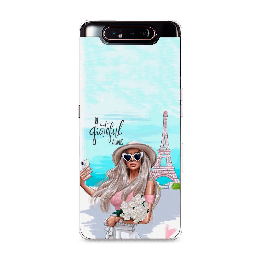 

Чехол на Samsung Galaxy A80 "Селфи Париж", Голубой;бежевый, 28350-6