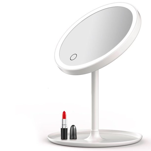 фото Настольное косметическое зеркало с подсветкой для макияжа / круглое / белый qvatra