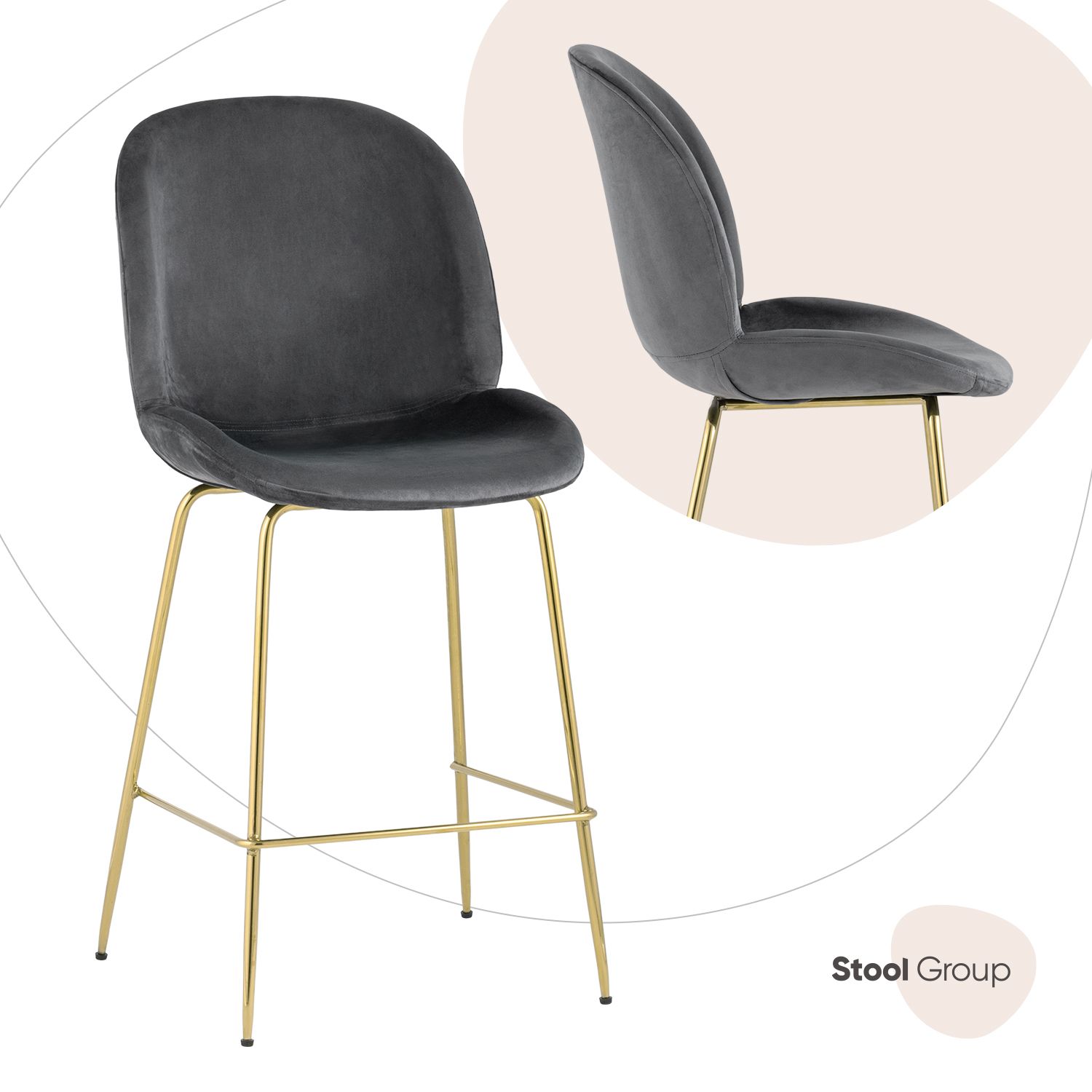 

Полубарный стул Stool Group 8329A VELVET GREY, серый, Турин