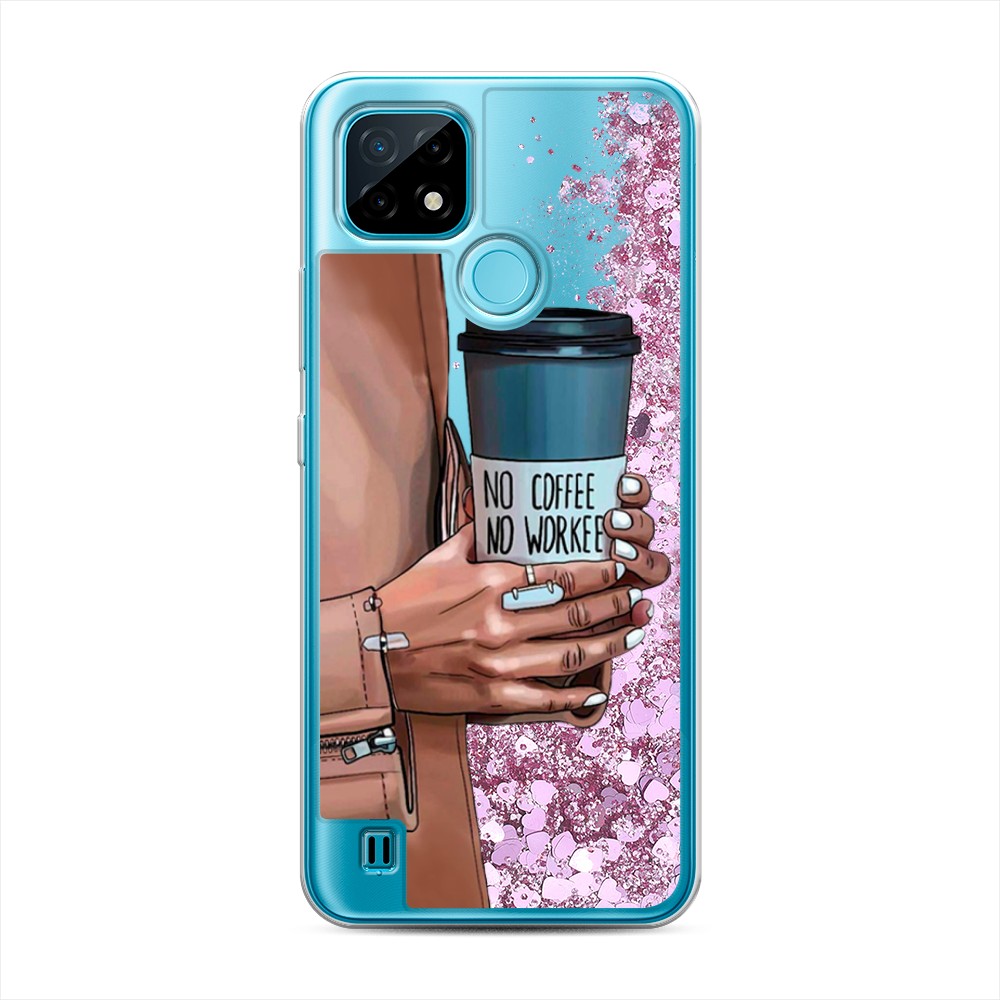 

Жидкий чехол с блестками "No coffee" на Realme C21, 254994-1