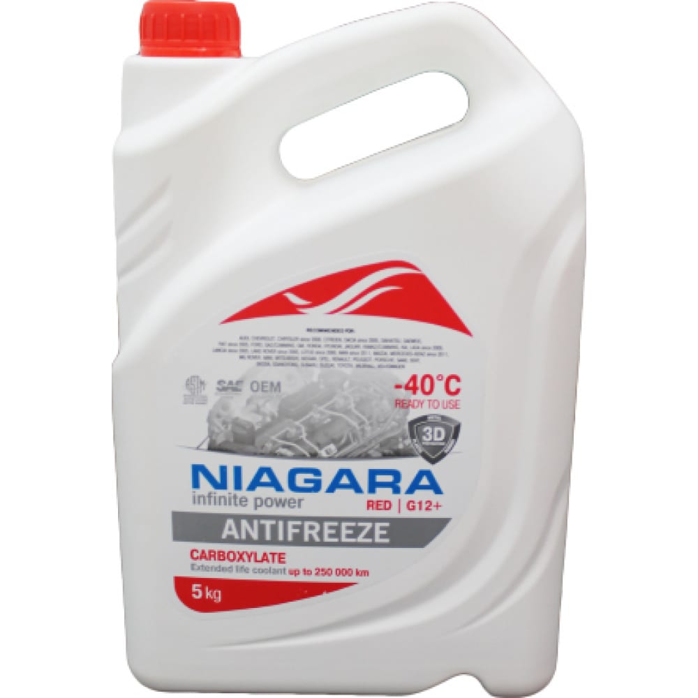 NIAGARA Жидкость охлаждающая Антифриз Ниагара G12+ карбоксилатныйкрасный 5 кг 1001001011