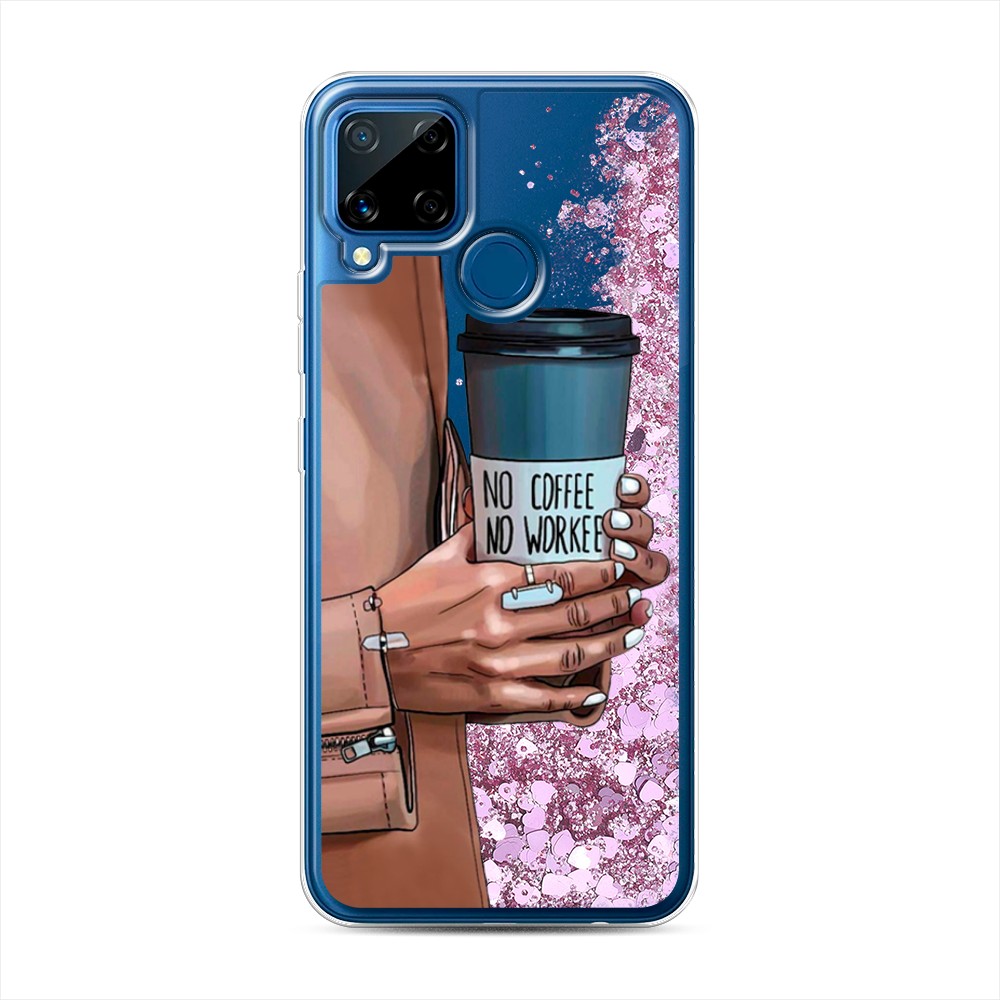 

Жидкий чехол с блестками "No coffee" на Realme C15, 255094-1