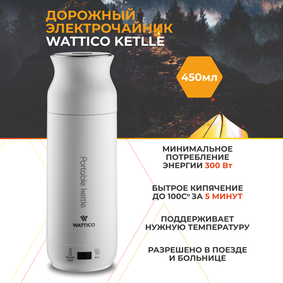 Портативный мини чайник WATTICO Kettle 300 Вт 045 л 3990₽