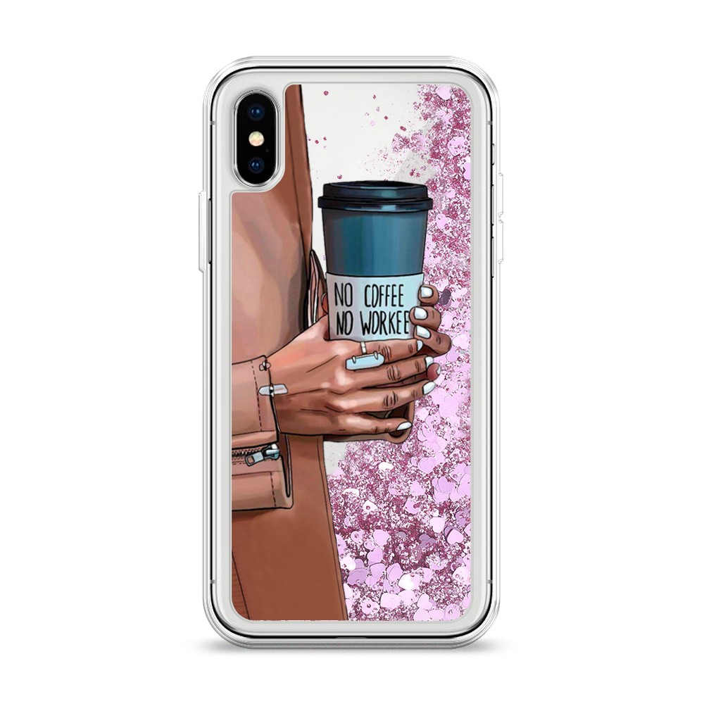 фото Жидкий чехол с блестками "no coffee" на apple iphone xs (10s) awog