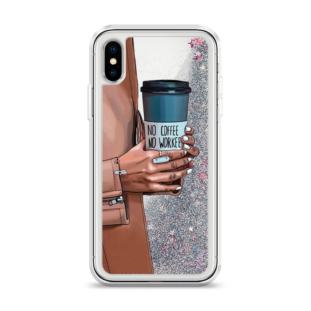 фото Жидкий чехол с блестками "no coffee" на apple iphone xs (10s) awog