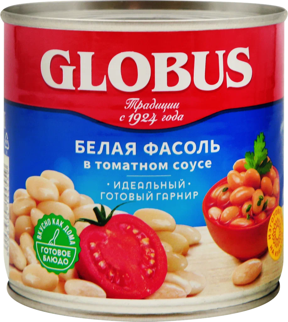 

Фасоль Globus белая, в томатном соусе, 12x425 мл