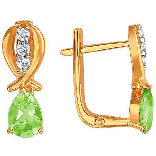 

Серьги женские из золота Эстет 01С3110970-4, хризолит/фианит, 01С3110970-4