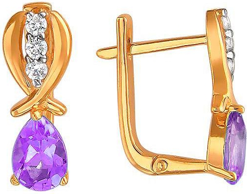 

Серьги женские из золота Эстет 01С3110970-2, фианит/аметист, 01С3110970-2