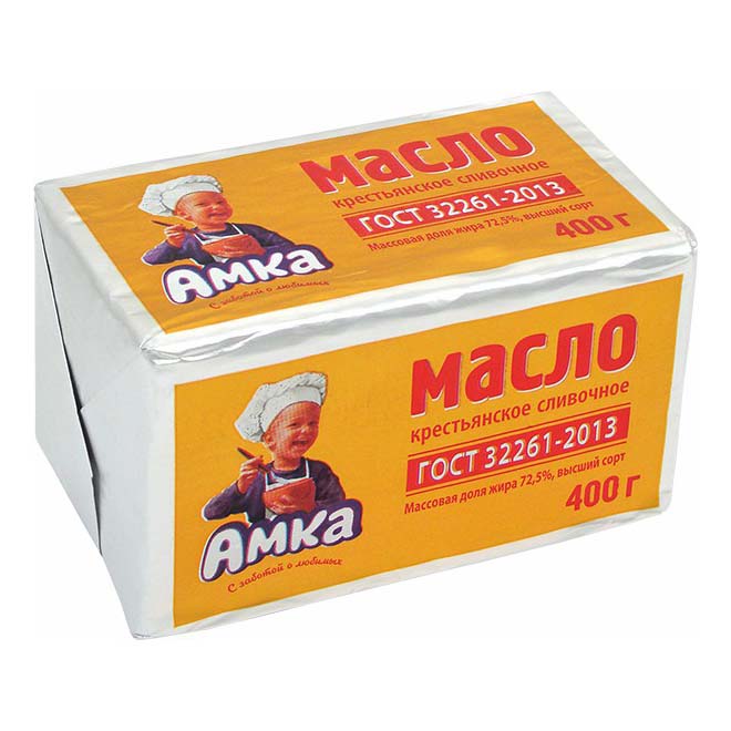 

Сладкосливочное масло Амка Крестьянское 72,5% БЗМЖ 400 г