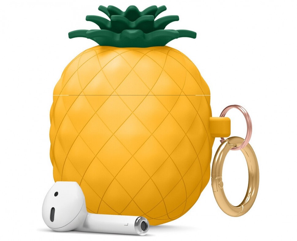 фото Силиконовый чехол с карабином elago pineapple silicone hang case для airpods 1/2, желтый