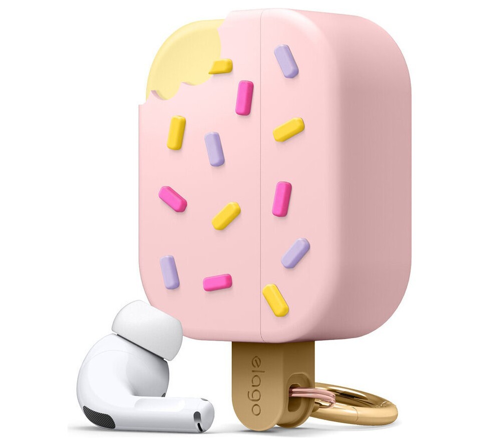 фото Силиконовый чехол с карабином elago ice cream silicone hang case для airpods pro, розовый