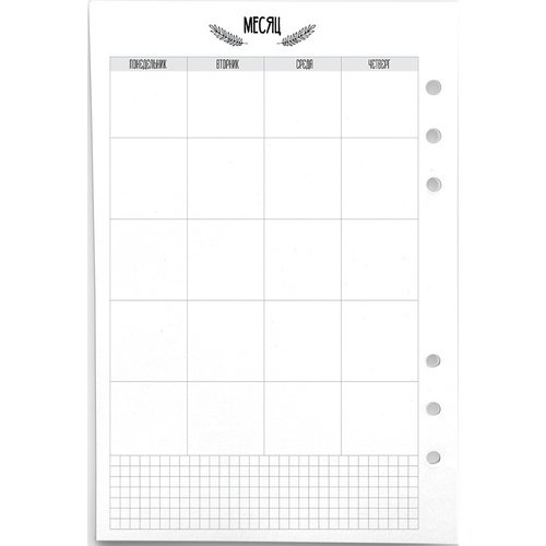 

Бумага для ежедневника Fancy Planner Месяц А5, 45 листов, 6 отверстий, Fancy Planner 5 45 6