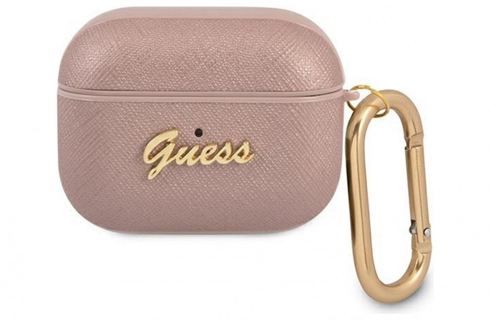 фото Чехол с карабином cg mobile guess pu saffiano with metal logo для airpods pro, розовый