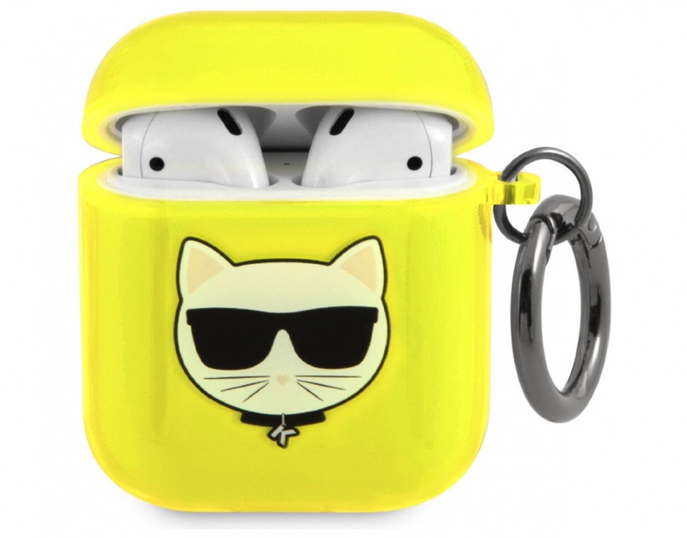 фото Чехол cg mobile karl lagerfeld tpu fluo with ring choupette для airpods 1/2, желтый