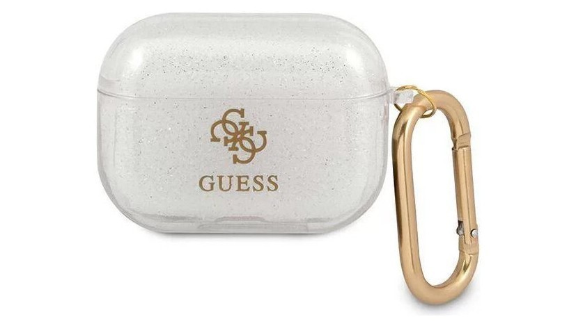 фото Чехол с карабином cg mobile guess tpu transparent glitter 4g для airpods pro, прозрачный