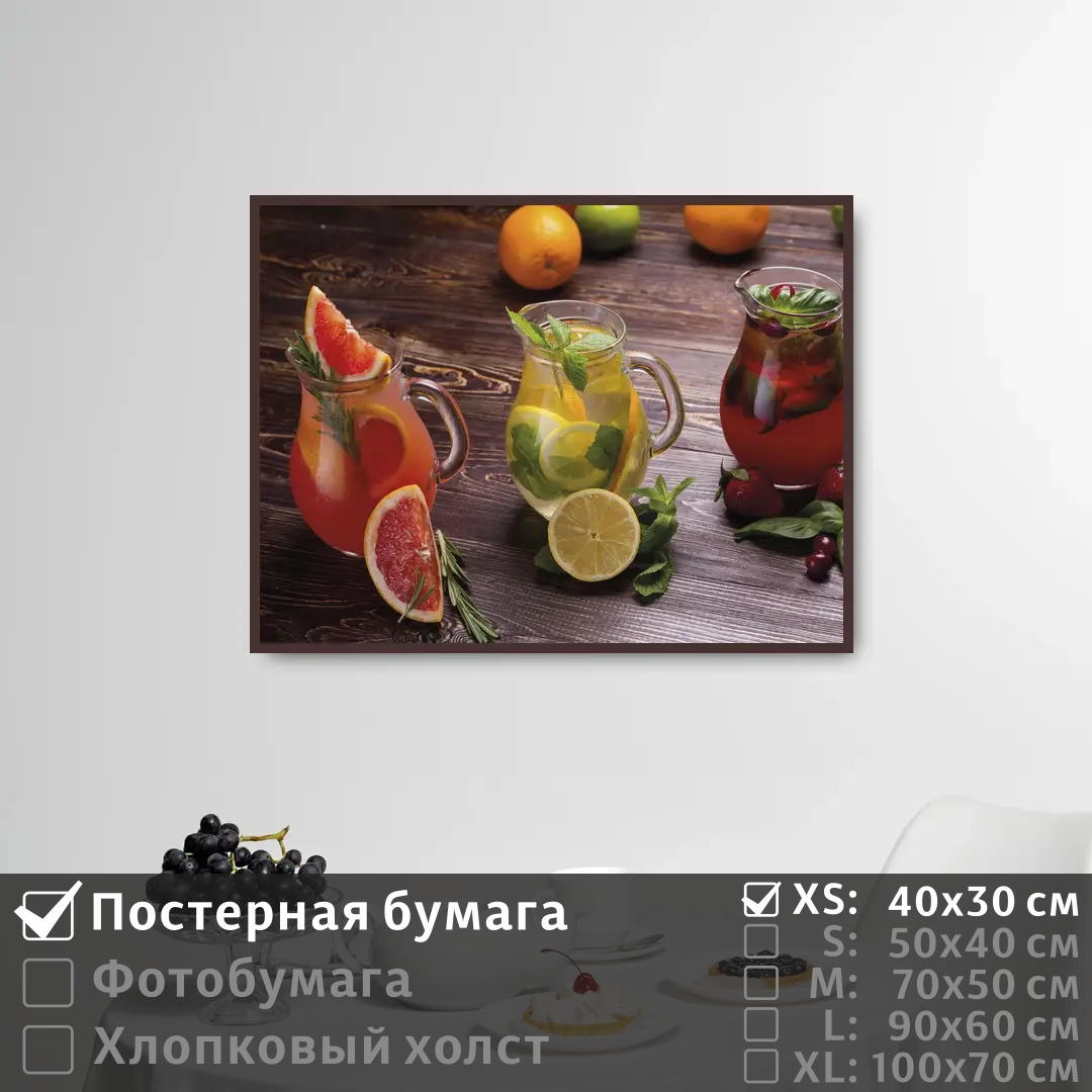 

Постер на стену ПолиЦентр Фруктовый сок в кувшинах 40х30 см, ФруктовыйСокВКувшинах