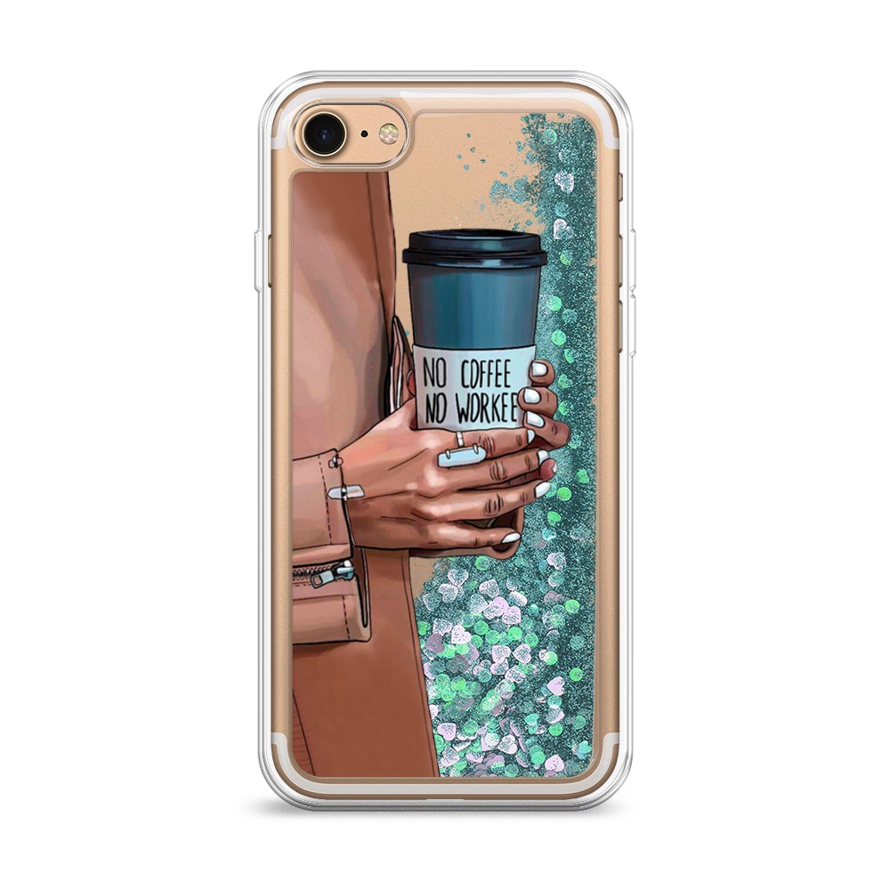 

Жидкий чехол с блестками "No coffee" на Apple iPhone 8, 10895-1
