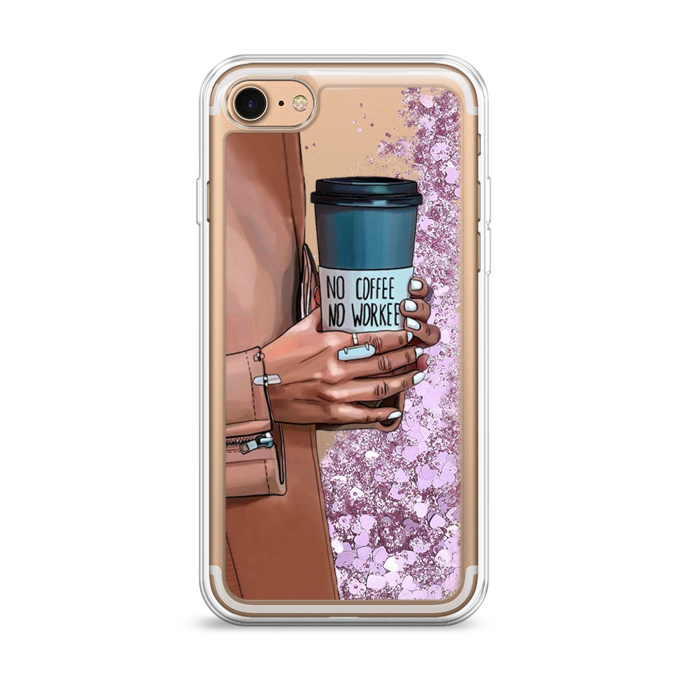 

Жидкий чехол с блестками "No coffee" на Apple iPhone 8, 10894-1