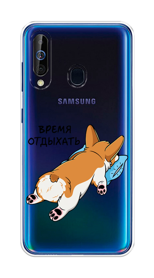

Чехол на Samsung Galaxy A60 "Корги отдыхает", Черный;коричневый;голубой, 28250-1