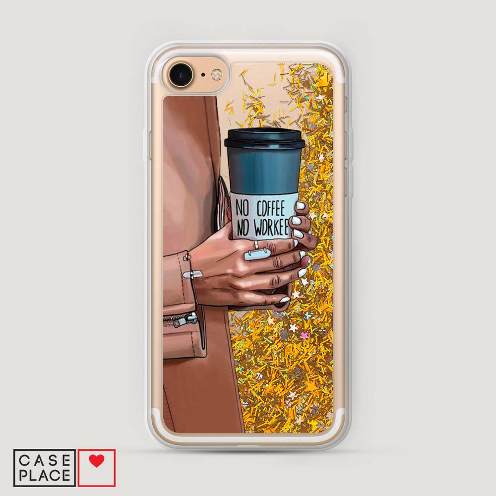 

Жидкий чехол с блестками "No coffee" на Apple iPhone 8, 10890-1