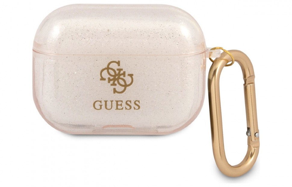 фото Чехол с карабином cg mobile guess tpu transparent glitter 4g для airpods pro, золотой