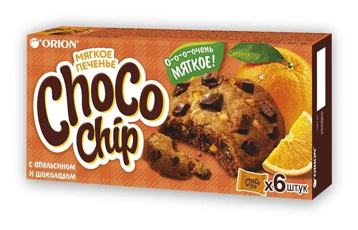

Печенье Orion Choco Chip сдобное, мягкое, с темным шоколадом и апельсином, 16x120 г