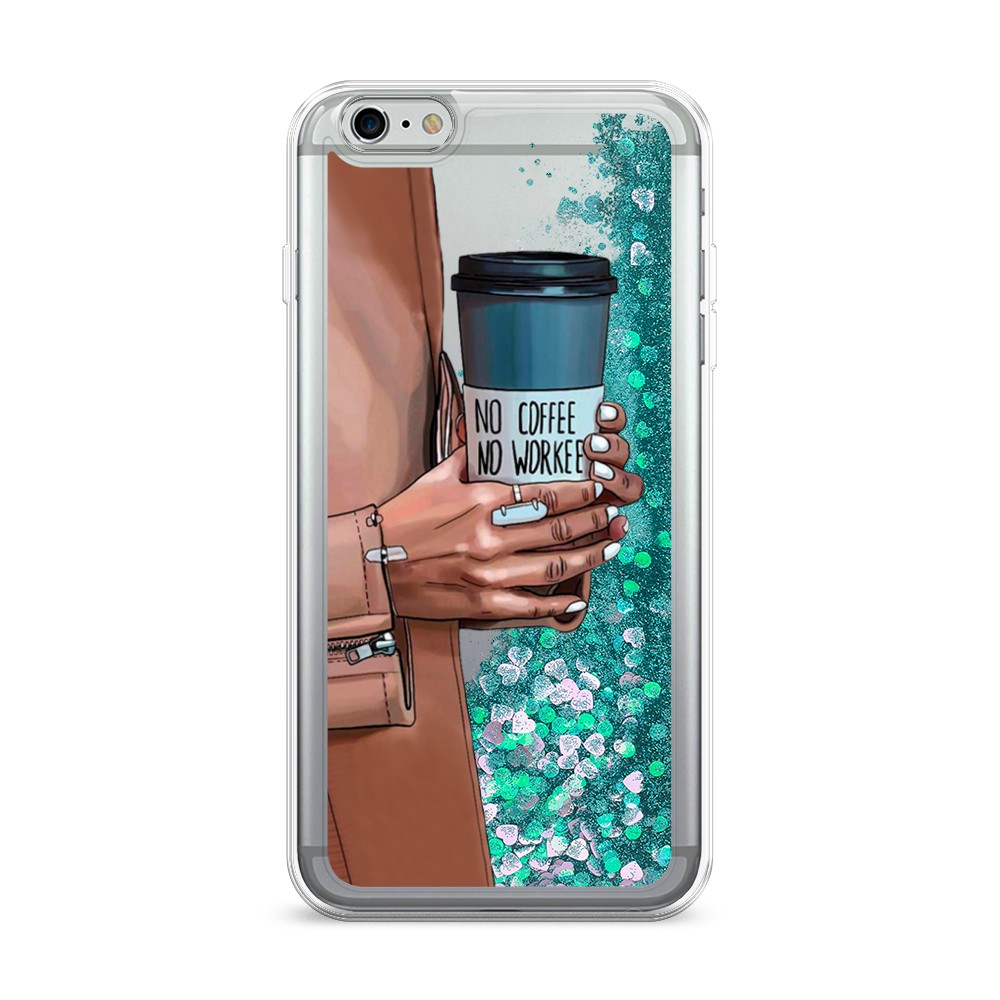 

Жидкий чехол с блестками "No coffee" на Apple iPhone 6 Plus, 10595-1