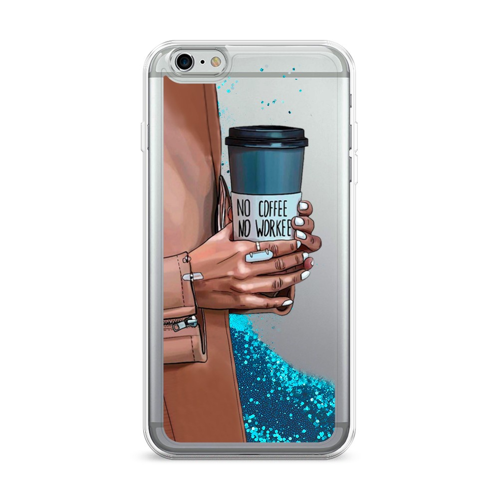 

Жидкий чехол с блестками "No coffee" на Apple iPhone 6 Plus, 10593-1