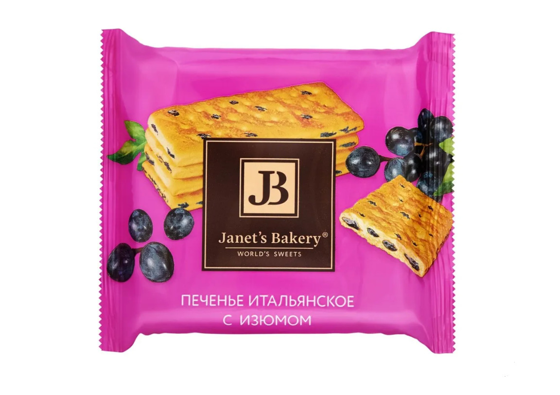 Печенье Janets Bakery затяжное, итальянское, с изюмом, 11x83 г